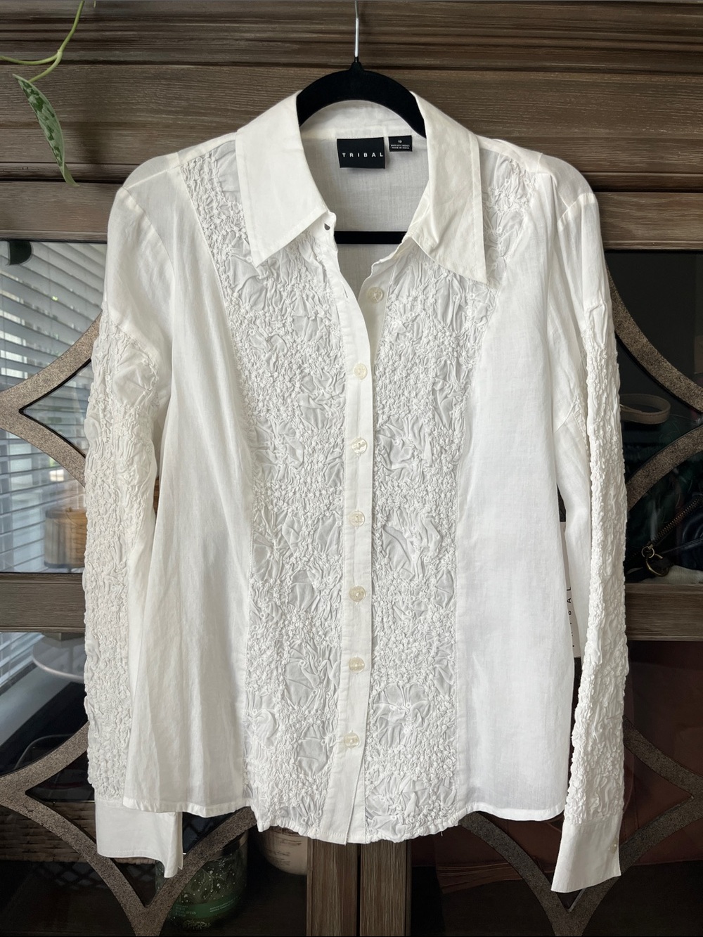 Tribal Cream Embroidered Button-Down Shirt